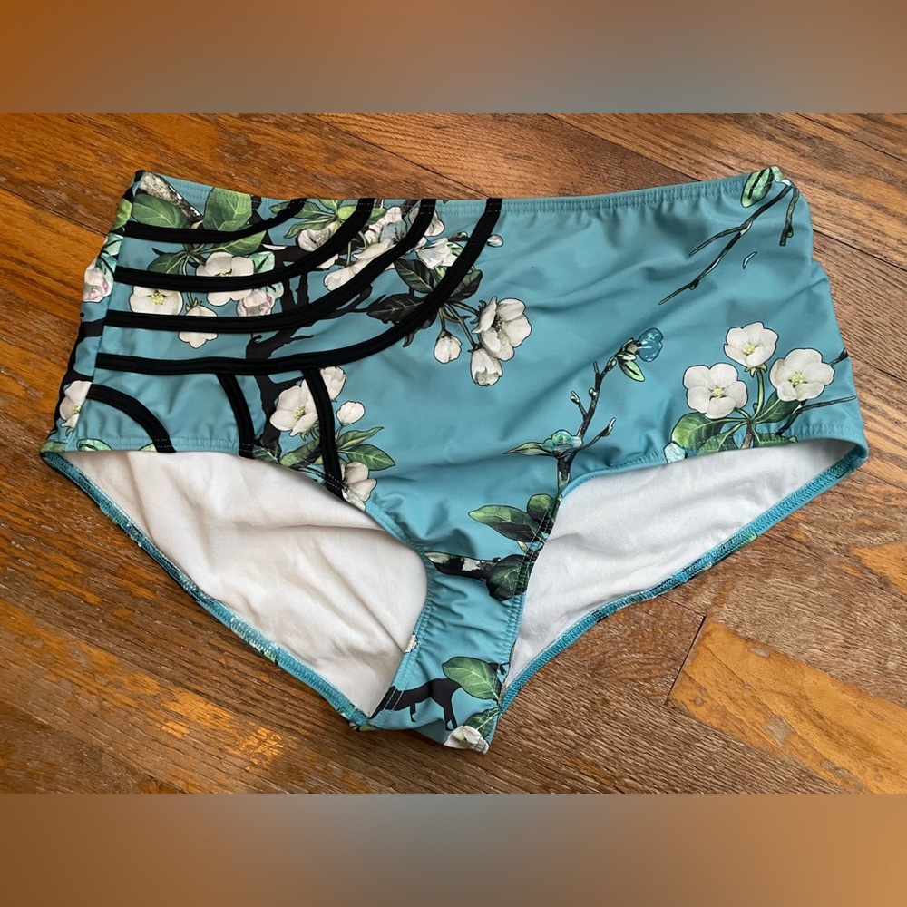 ModCloth high-waist Blue Floral Swimsuit Bottoms Retro 1X